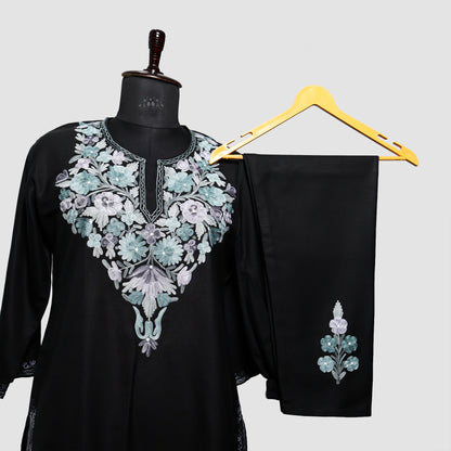 Eerie Black Ruby Cotton Co-ord Set with Aari Embroidery