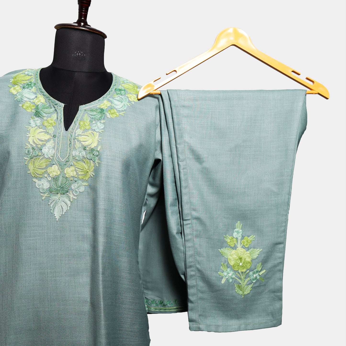 Jungle Mist Ruby Cotton Co-ord Set with Aari Embroidery