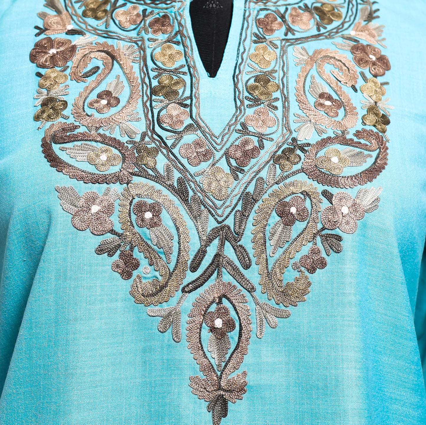 Blizzard Blue Ruby Cotton Top with Aari Embroidery