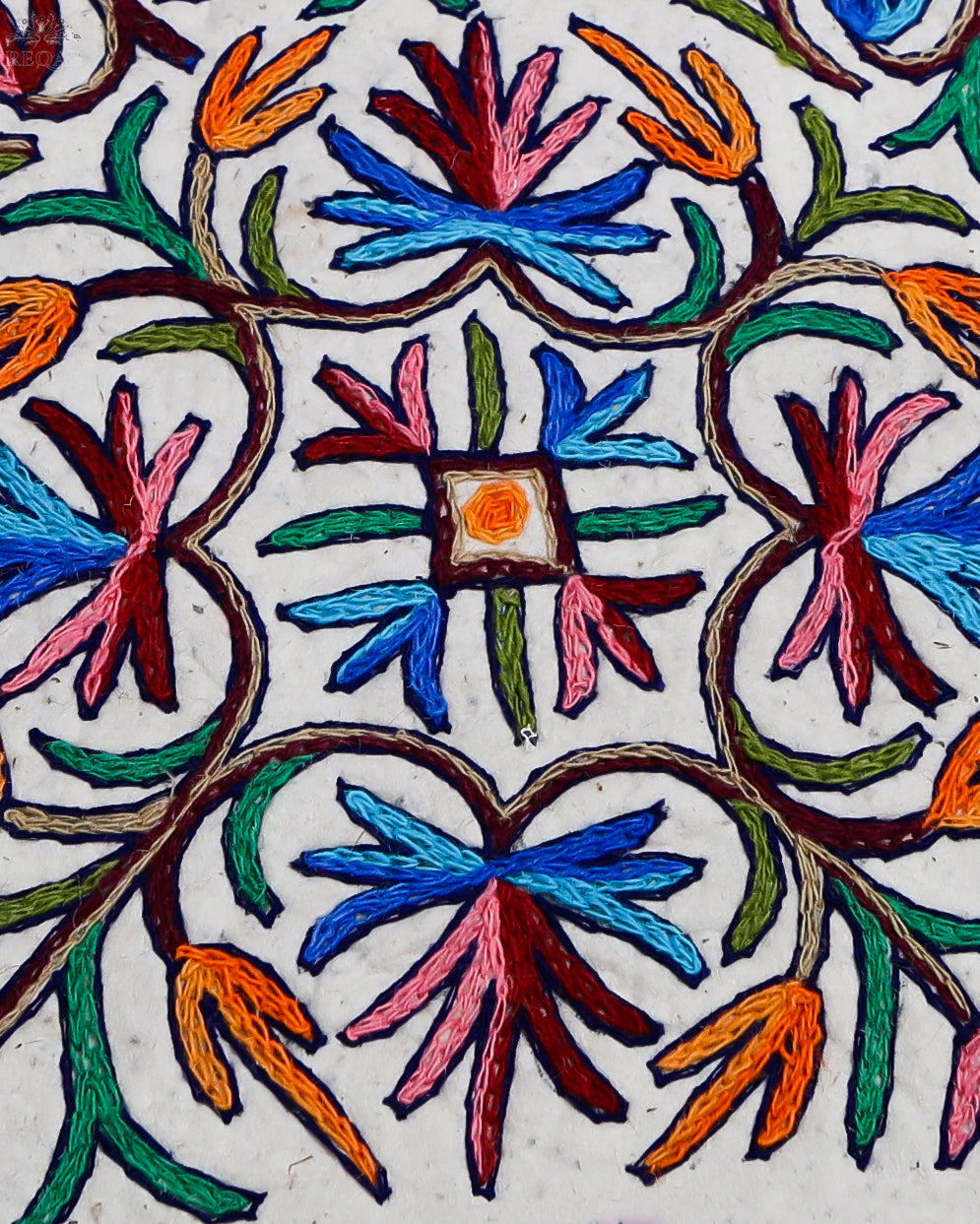 Chinar Leaf and Floral Design Large Rectangle Crewel Kashmiri Namda