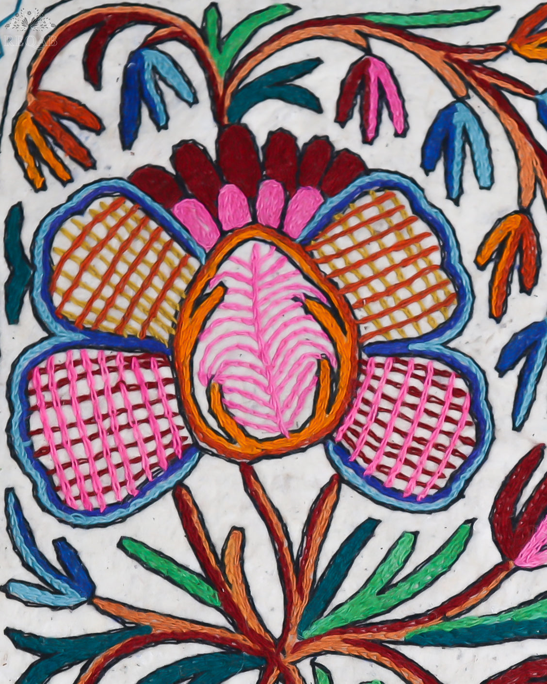 Large Floral Design Small Rectangle Crewel Kashmiri Namda