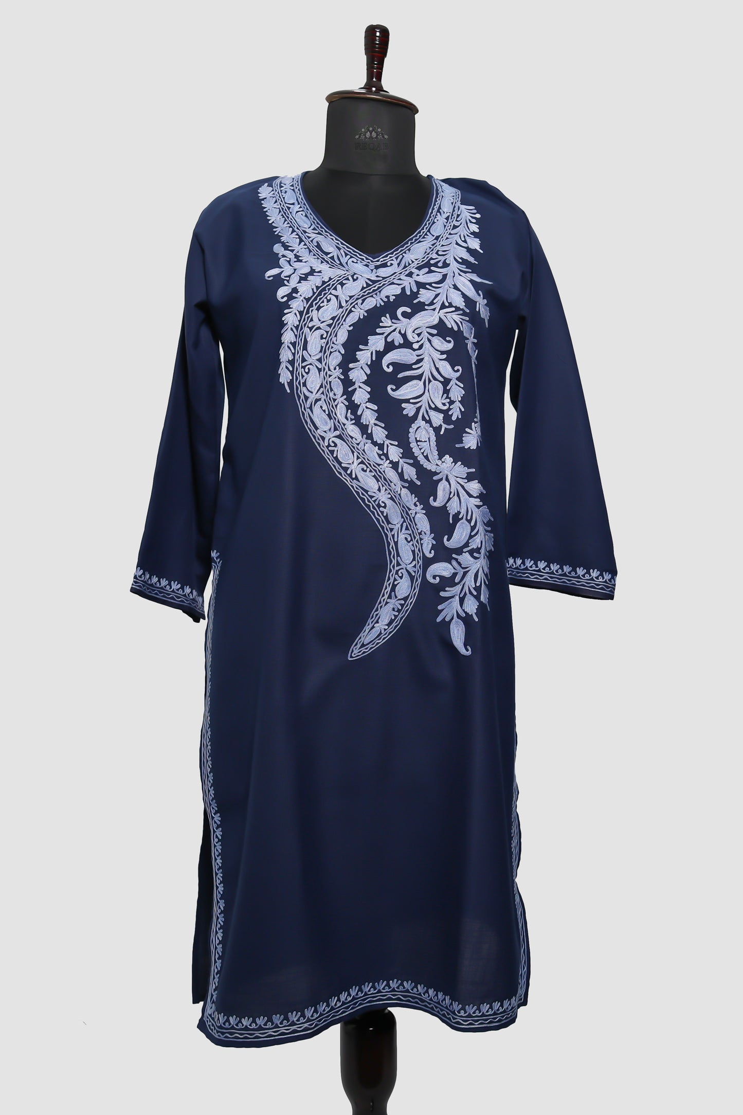 Madison Blue Ruby Cotton Kurti with Aari Embroidery