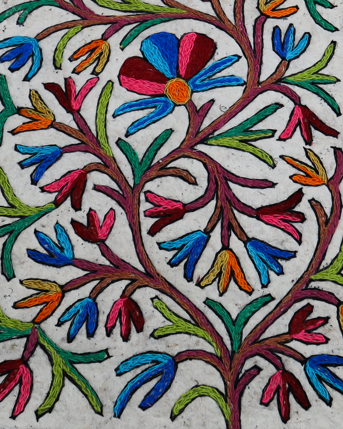 Floral & Leaf Design Large Rectangle Crewel Kashmiri Namda