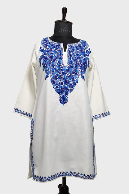 Anti Flash White Ruby Cotton Co-ord Set with Aari Embroidery