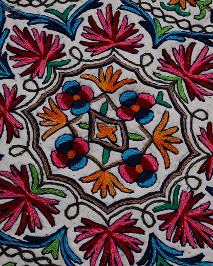 Chinar Leaf & Floral Design Medium Circular Crewel Kashmiri Namda