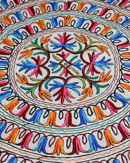 Floral Bulb Design Large Circular Crewel Kashmiri Namda