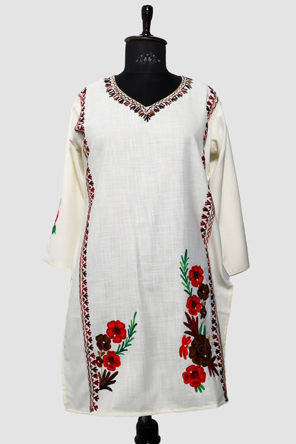 Snow Drift White Ruby Cotton Co-ord Set with Aari Embroidery