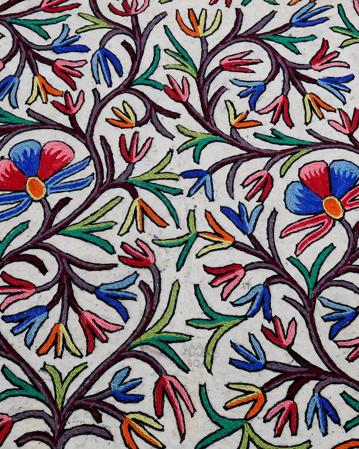 Floral Design Large Rectangle Crewel Kashmiri Namda