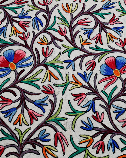 Floral Design Large Rectangle Crewel Kashmiri Namda