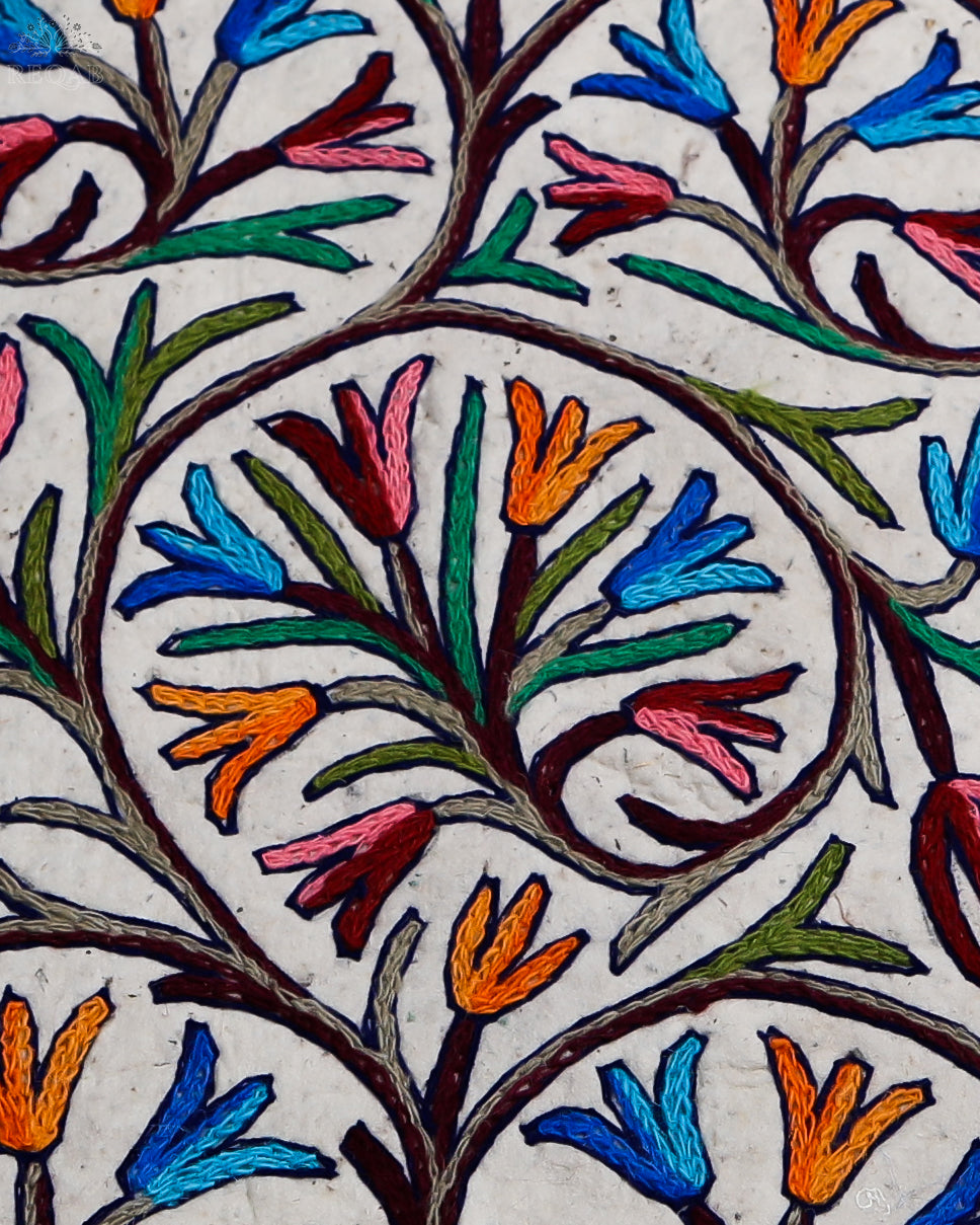 Floral Bulb Design Large Rectangle Crewel Kashmiri Namda