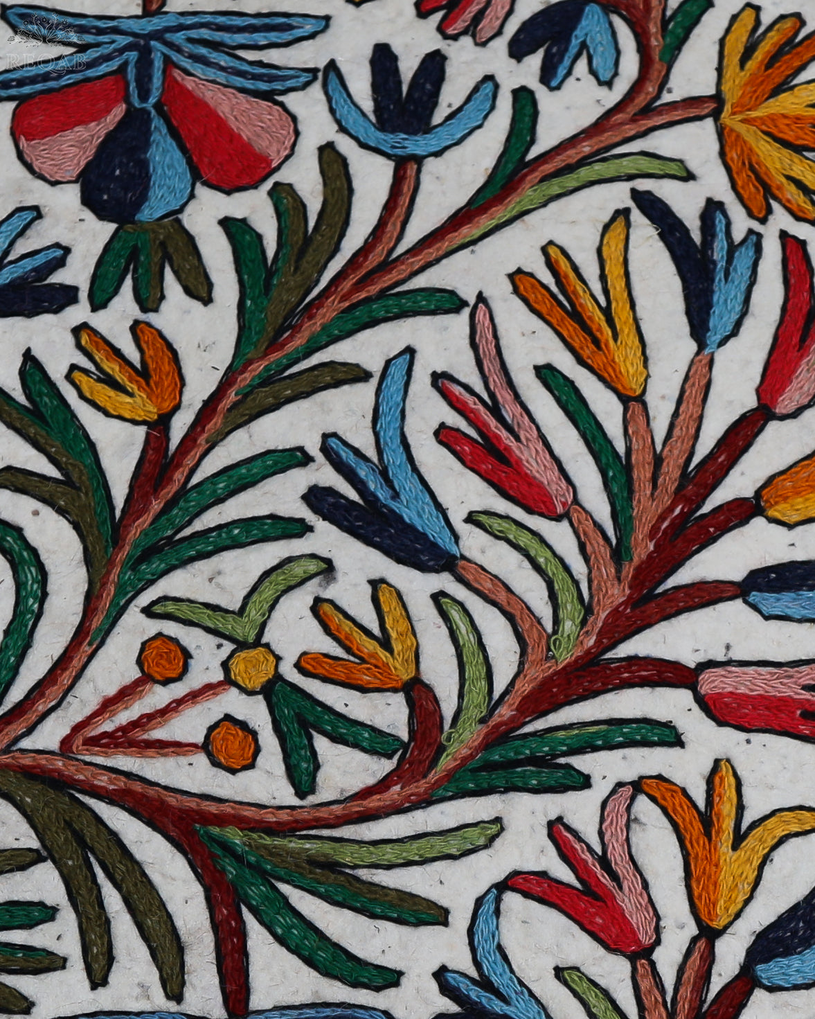 Floral & Leaf Design Small Rectangle Crewel Kashmiri Namda