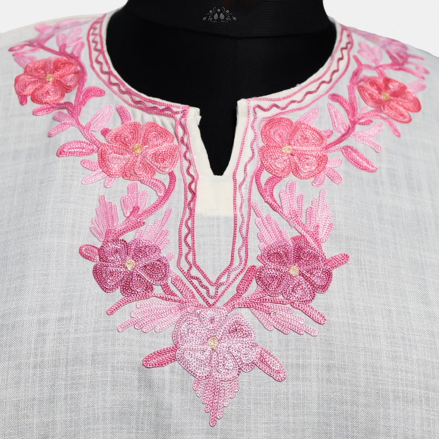 Athens Grey Ruby Cotton Top with Aari Embroidery