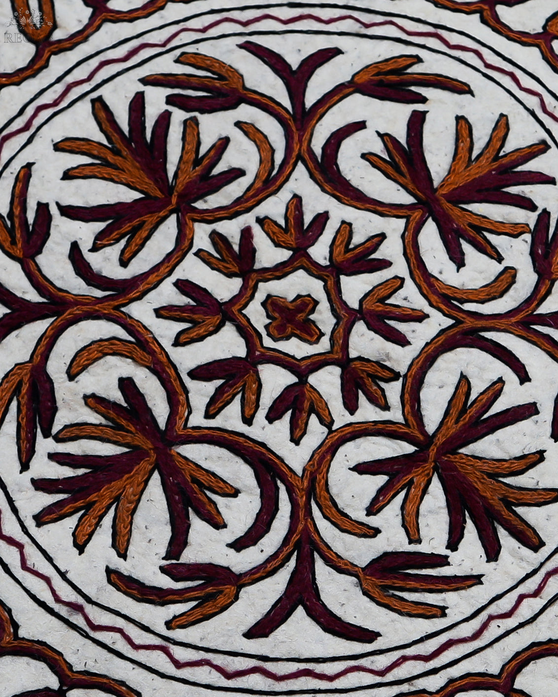 Chinar Leaf Design Medium Circular Crewel Kashmiri Namda