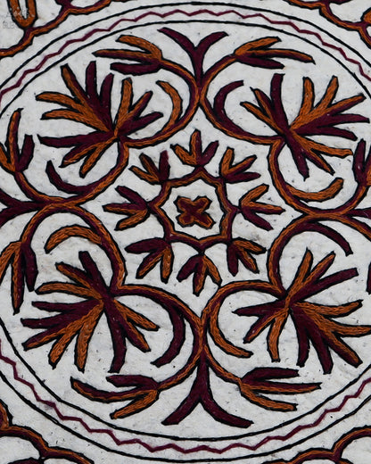 Chinar Leaf Design Medium Circular Crewel Kashmiri Namda