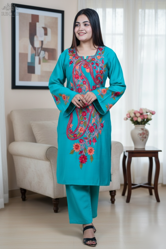 Light Sea Green Co-ord Set with Aari Embroidery