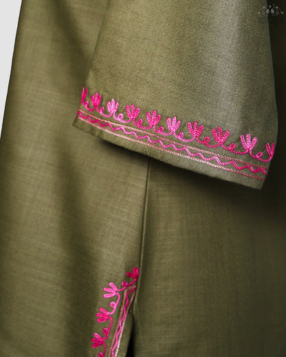 Metallic Sunburst Ruby Cotton Top with Aari Embroidery