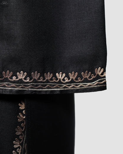 Smoky Black Ruby Cotton Kurti with Aari Embroidery