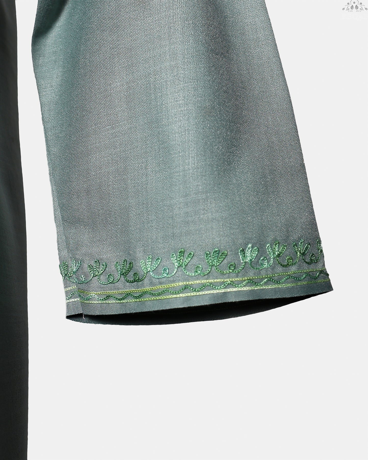 Jungle Mist Ruby Cotton Co-ord Set with Aari Embroidery