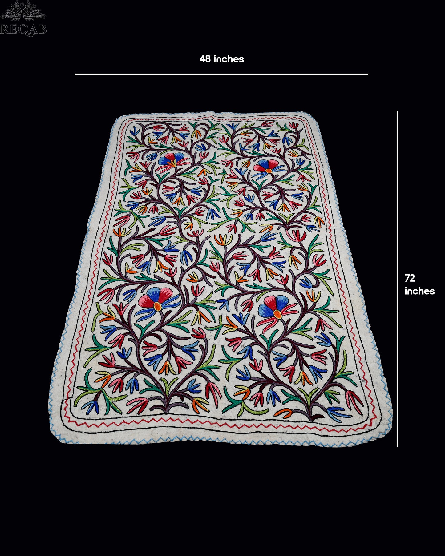 Floral Design Large Rectangle Crewel Kashmiri Namda