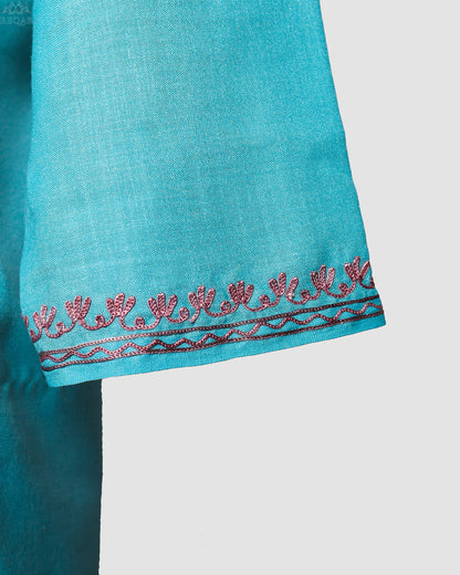 Pacific Blue Ruby Cotton Co-ord Set with Aari Embroidery