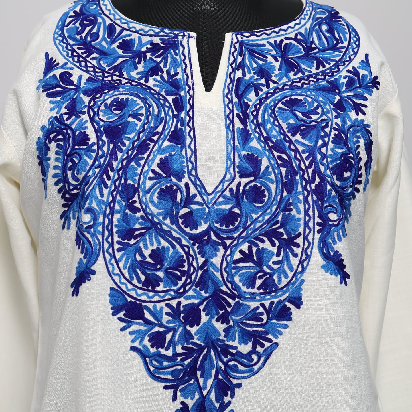Anti Flash White Ruby Cotton Co-ord Set with Aari Embroidery