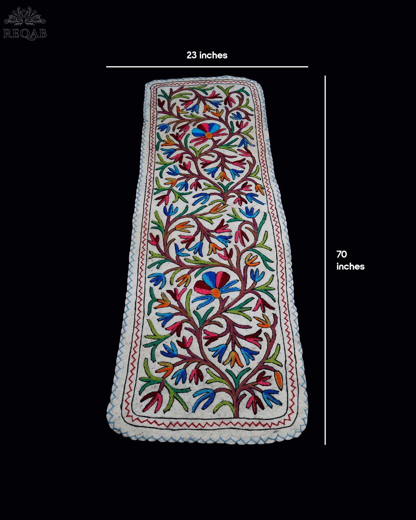 Floral & Leaf Design Large Rectangle Crewel Kashmiri Namda