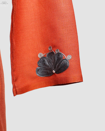Burnt Orange Ruby Cotton Co-ord Set with Aari Embroidery