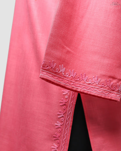 Light Coral Ruby Cotton Kurti with Aari Embroidery