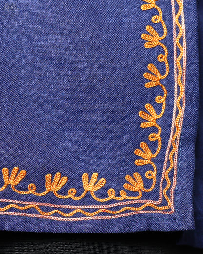 Indigo Blue Ruby Cotton Top with Aari Embroidery