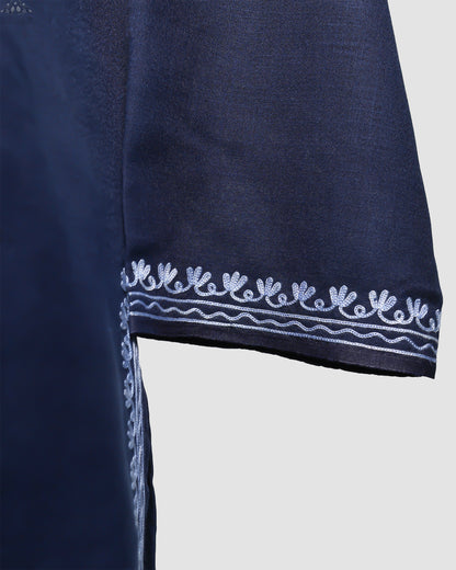 Madison Blue Ruby Cotton Kurti with Aari Embroidery