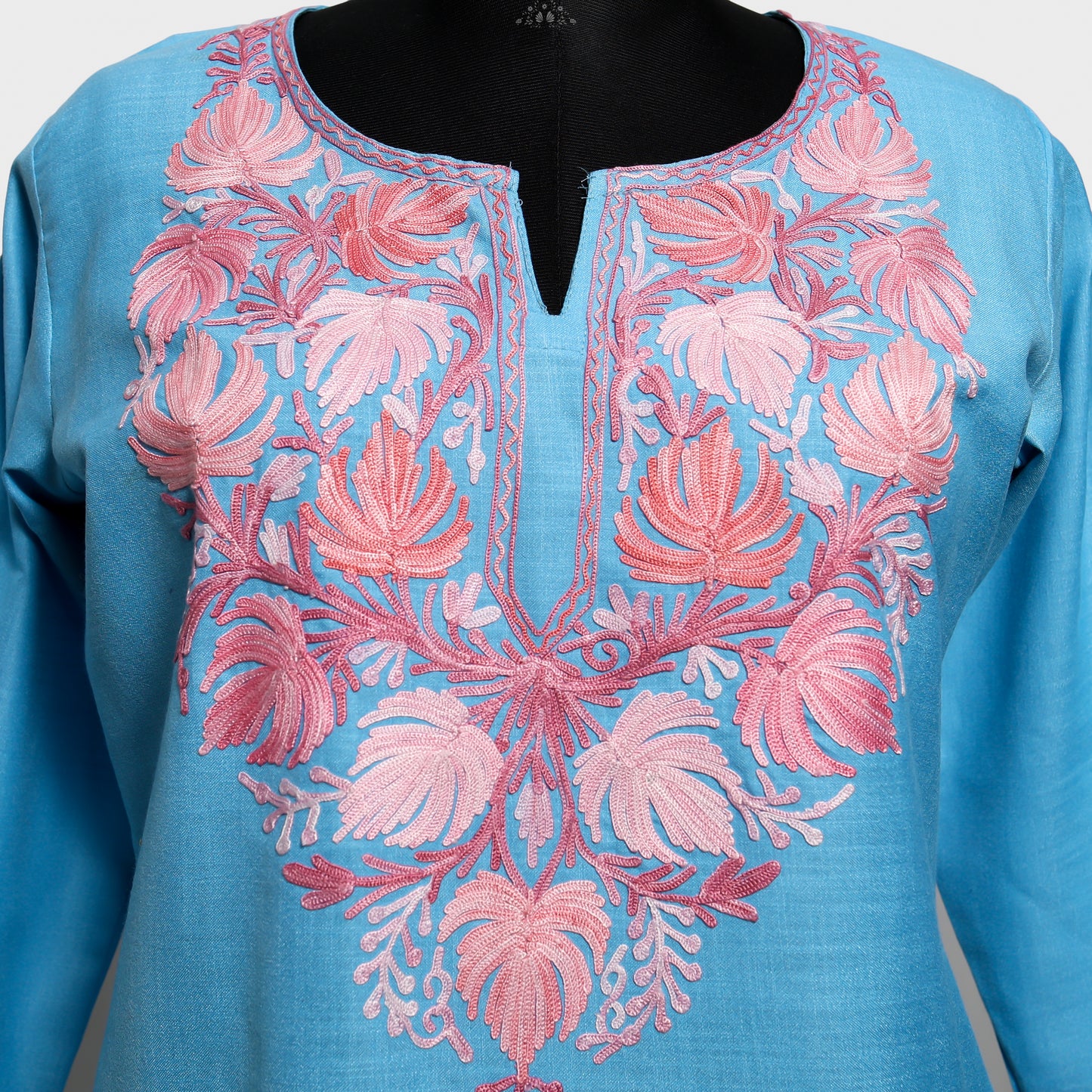 Malibu Blue Ruby Cotton Co-ord Set with Aari Embroidery