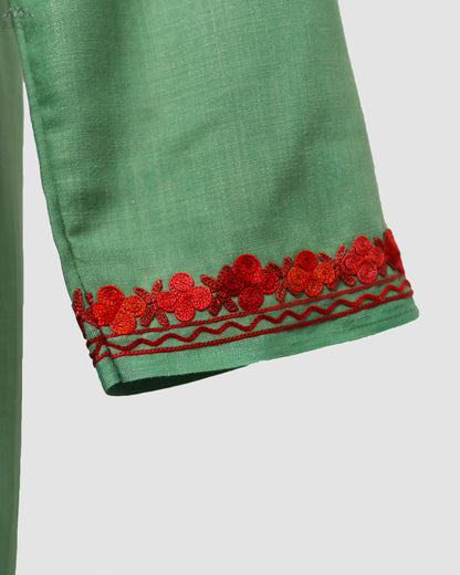 Bay Leaf Ruby Cotton Co-ord Set with Aari Embroidery