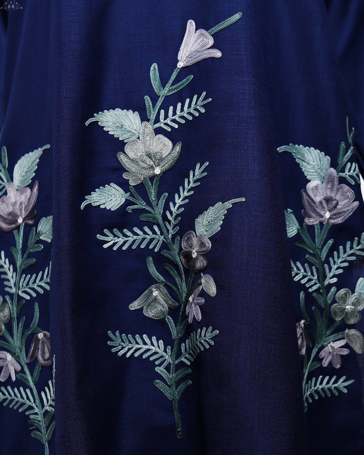 Indigo Blue Ruby Cotton Co-ord Set with Aari Embroidery