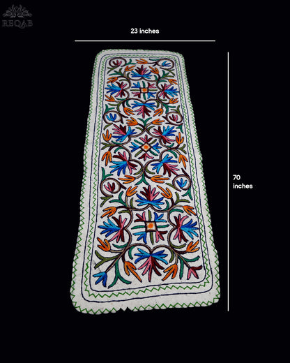 Chinar Leaf and Floral Design Large Rectangle Crewel Kashmiri Namda