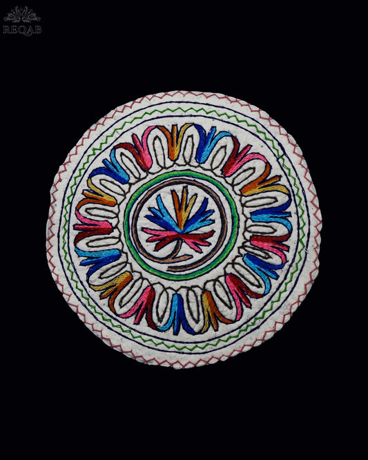 Chinar Leaf & Floral Bulb Design Small Circular Crewel Kashmiri Namda