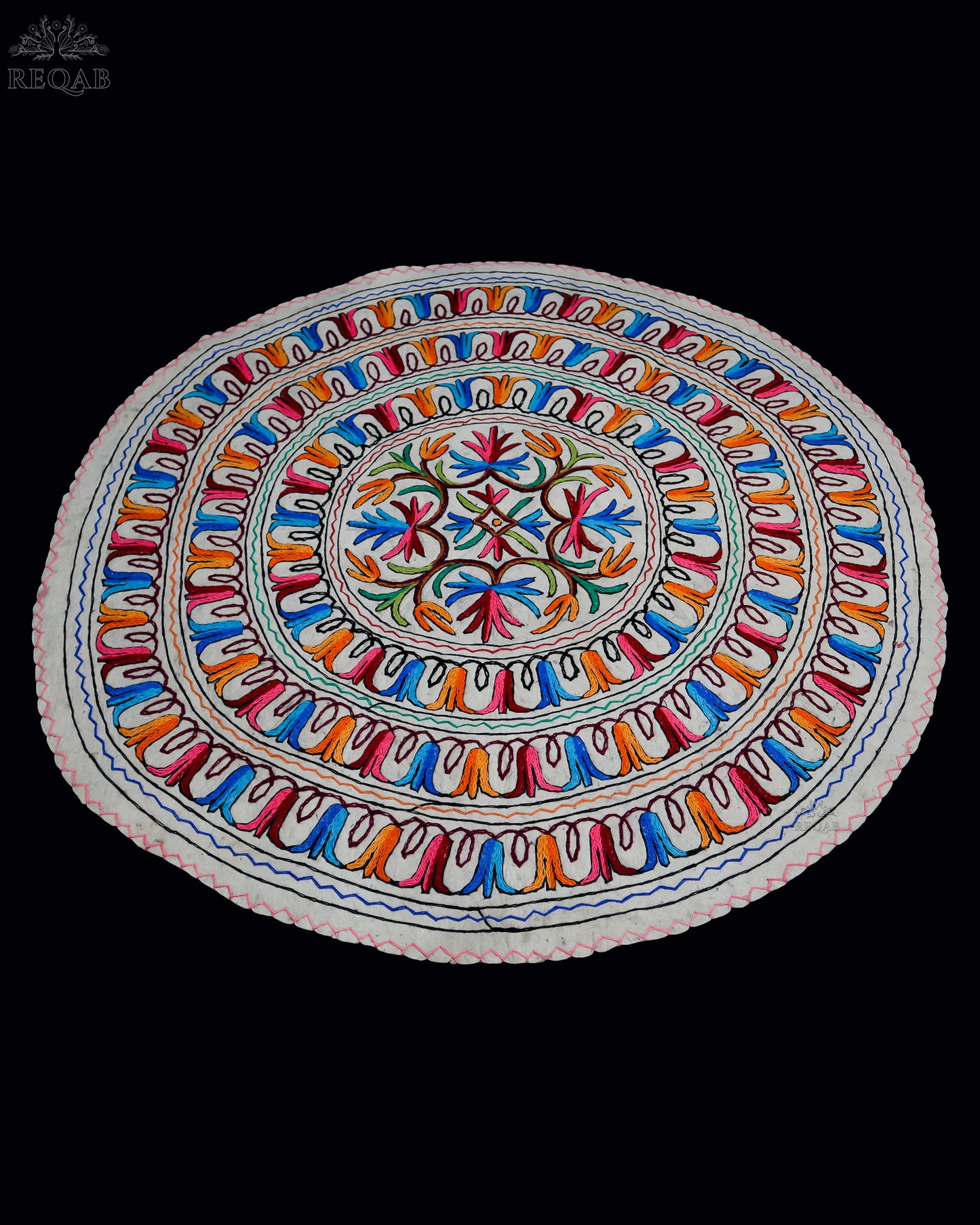 Floral Bulb Design Large Circular Crewel Kashmiri Namda