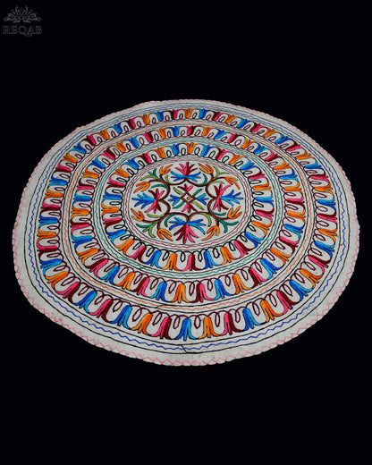 Floral Bulb Design Large Circular Crewel Kashmiri Namda