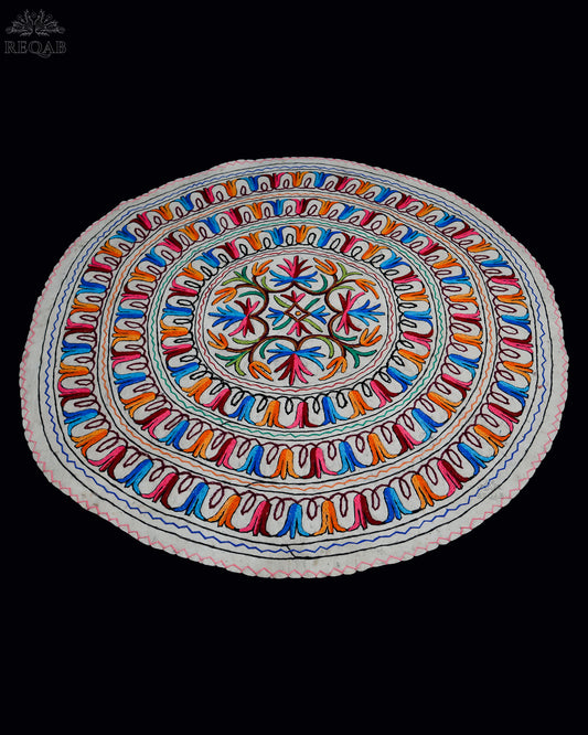 Floral Bulb Design Large Circular Crewel Kashmiri Namda