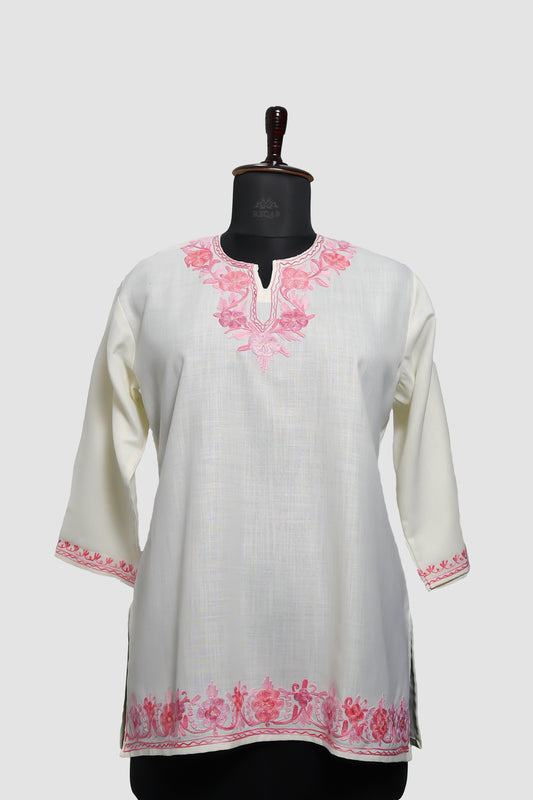 Athens Grey Ruby Cotton Top with Aari Embroidery