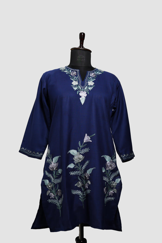 Indigo Blue Ruby Cotton Co-ord Set with Aari Embroidery
