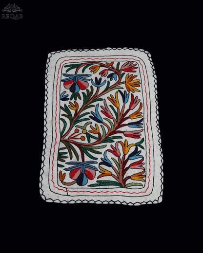 Floral & Leaf Design Small Rectangle Crewel Kashmiri Namda