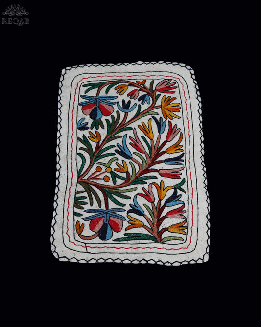 Floral & Leaf Design Small Rectangle Crewel Kashmiri Namda
