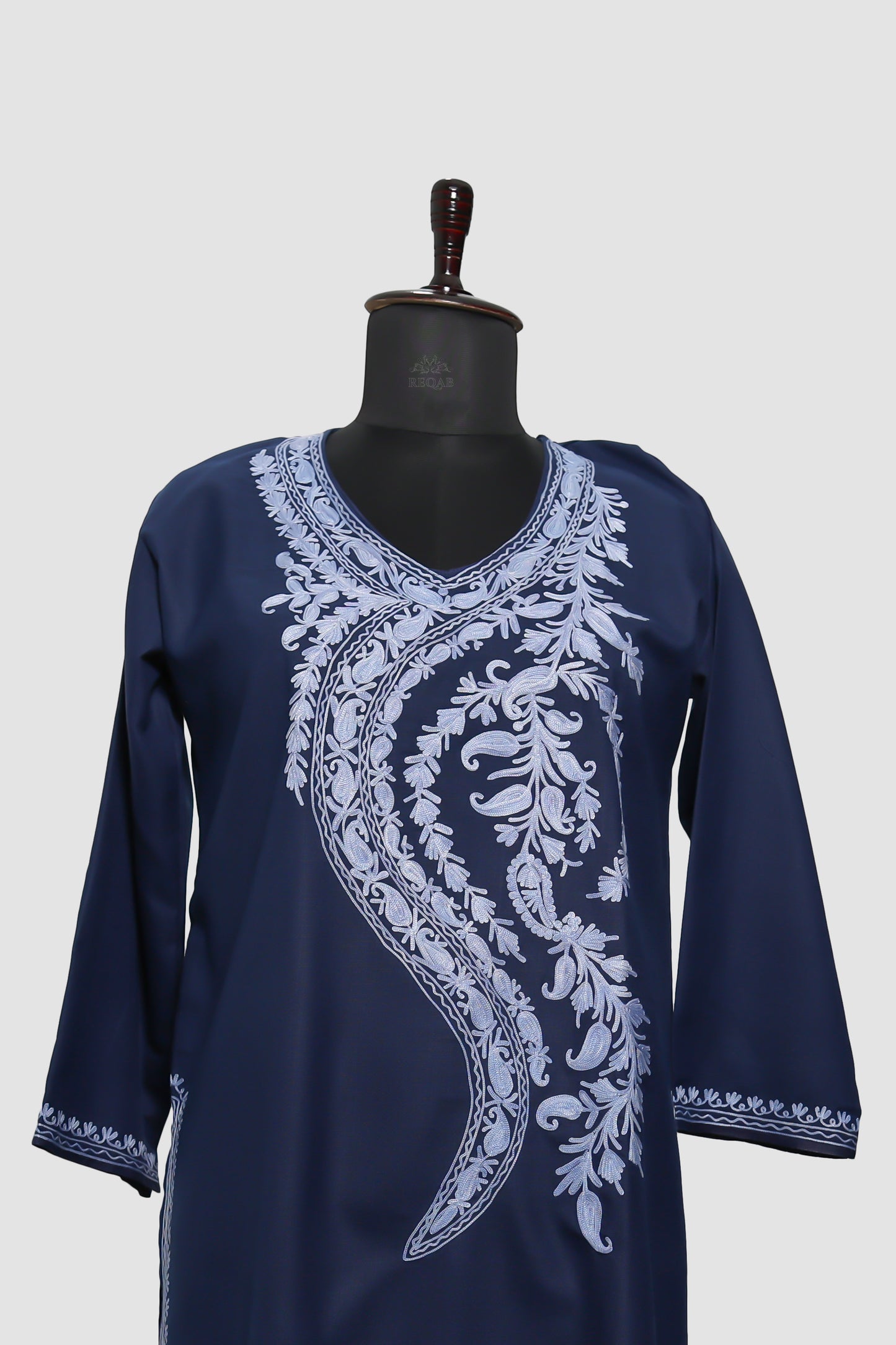 Madison Blue Ruby Cotton Kurti with Aari Embroidery