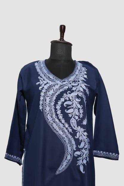 Madison Blue Ruby Cotton Kurti with Aari Embroidery