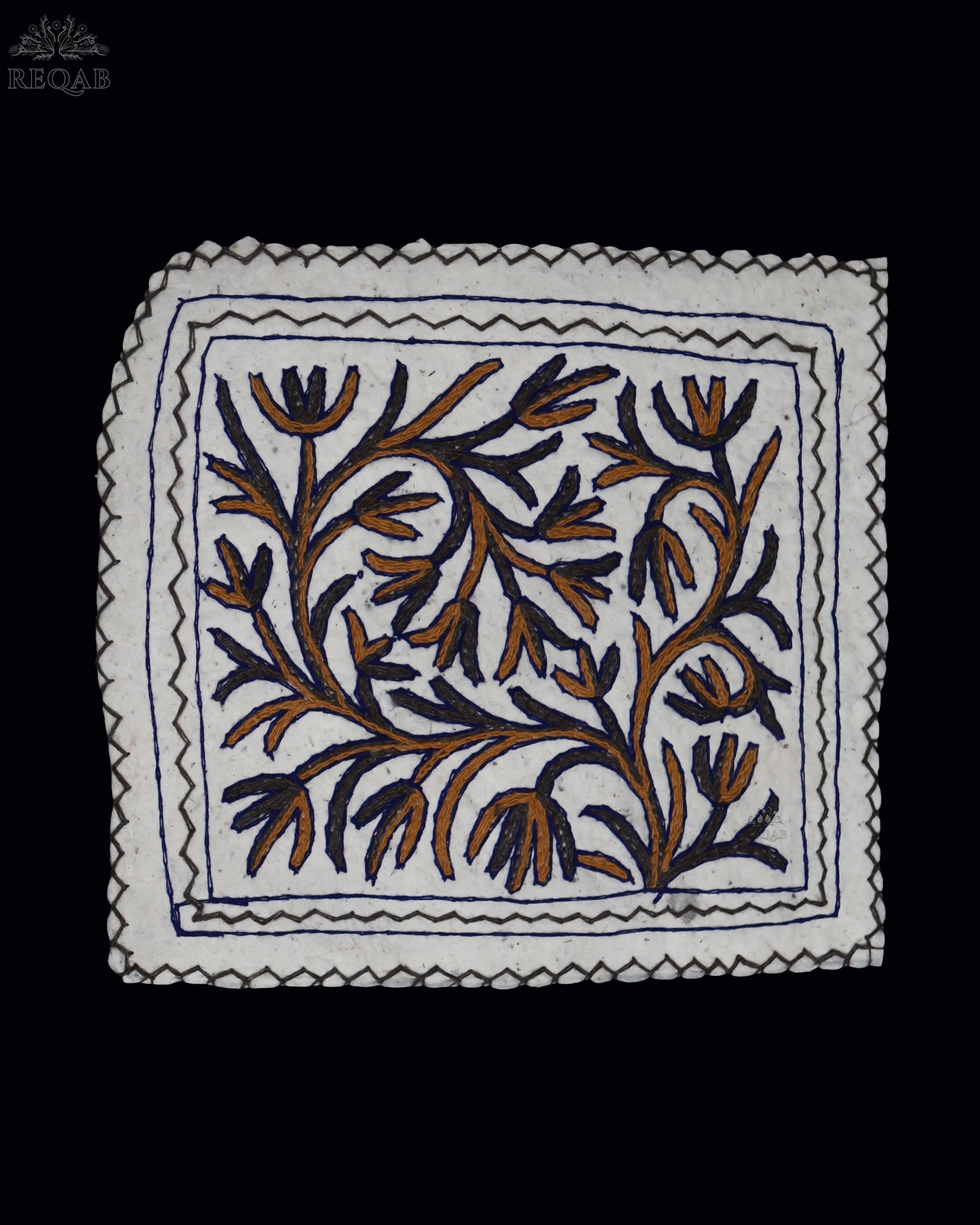 Tree Brown Branch Design Small Square Crewel Kashmiri Namda