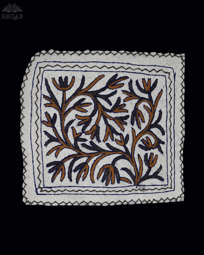 Tree Brown Branch Design Small Square Crewel Kashmiri Namda