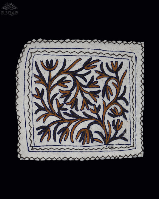 Tree Brown Branch Design Small Square Crewel Kashmiri Namda