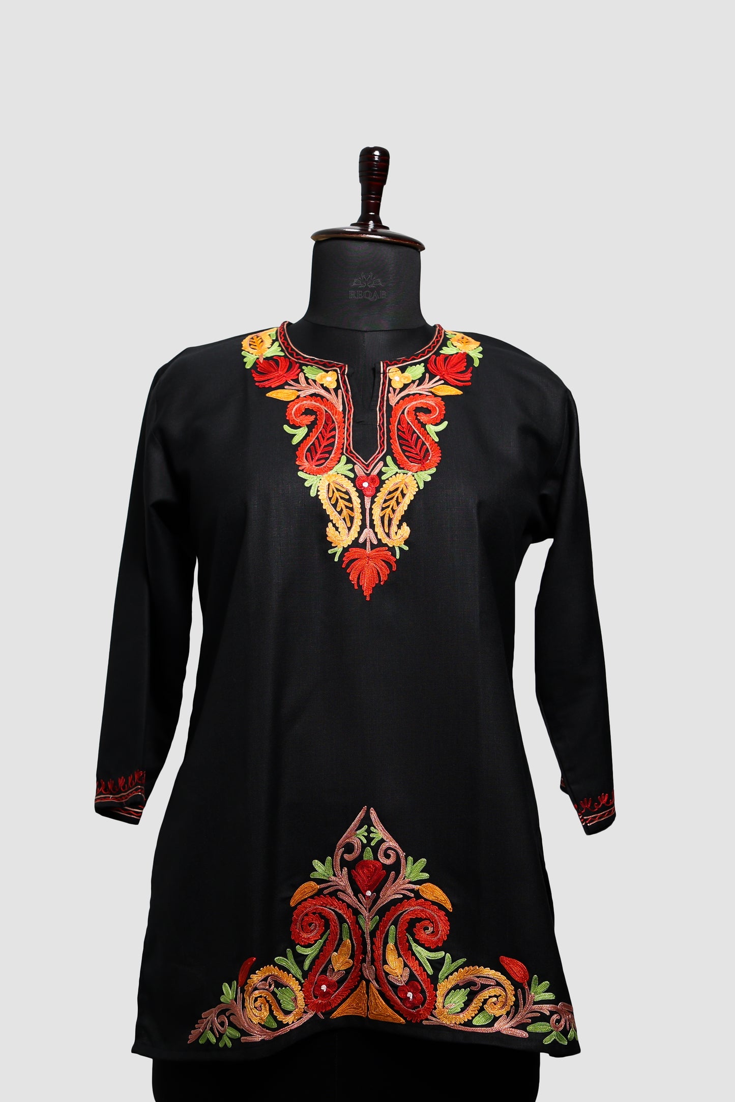 Black Russian Ruby Cotton Top with Aari Embroidery