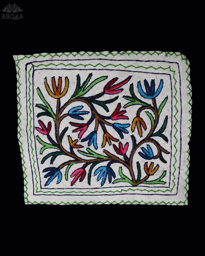Tree Branch Design Small Square Crewel Kashmiri Namda
