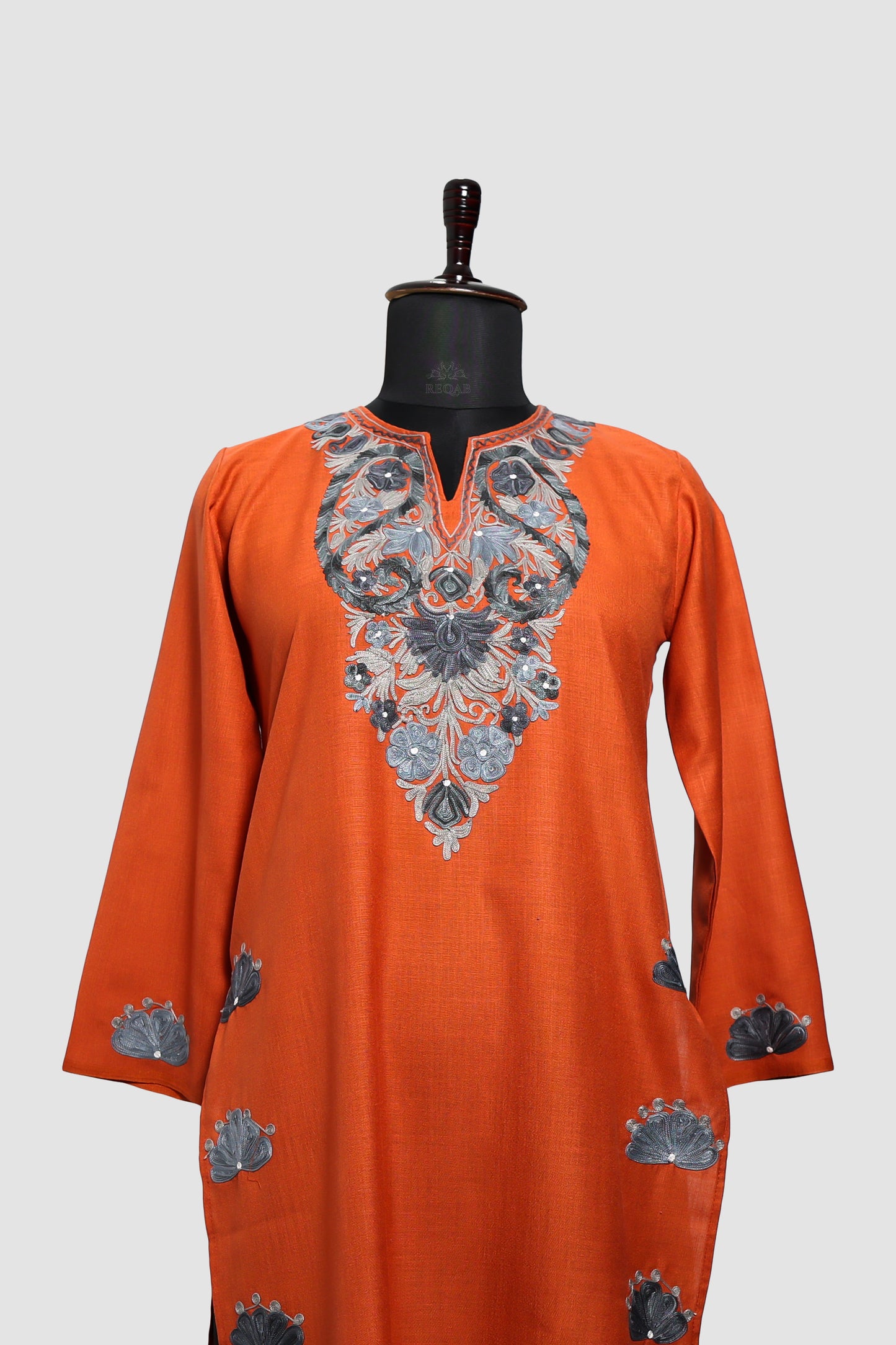Burnt Orange Ruby Cotton Co-ord Set with Aari Embroidery